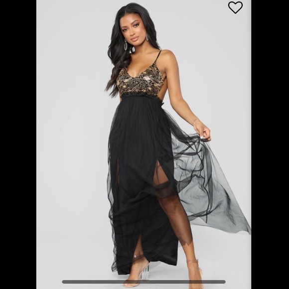 black and gold tulle dress